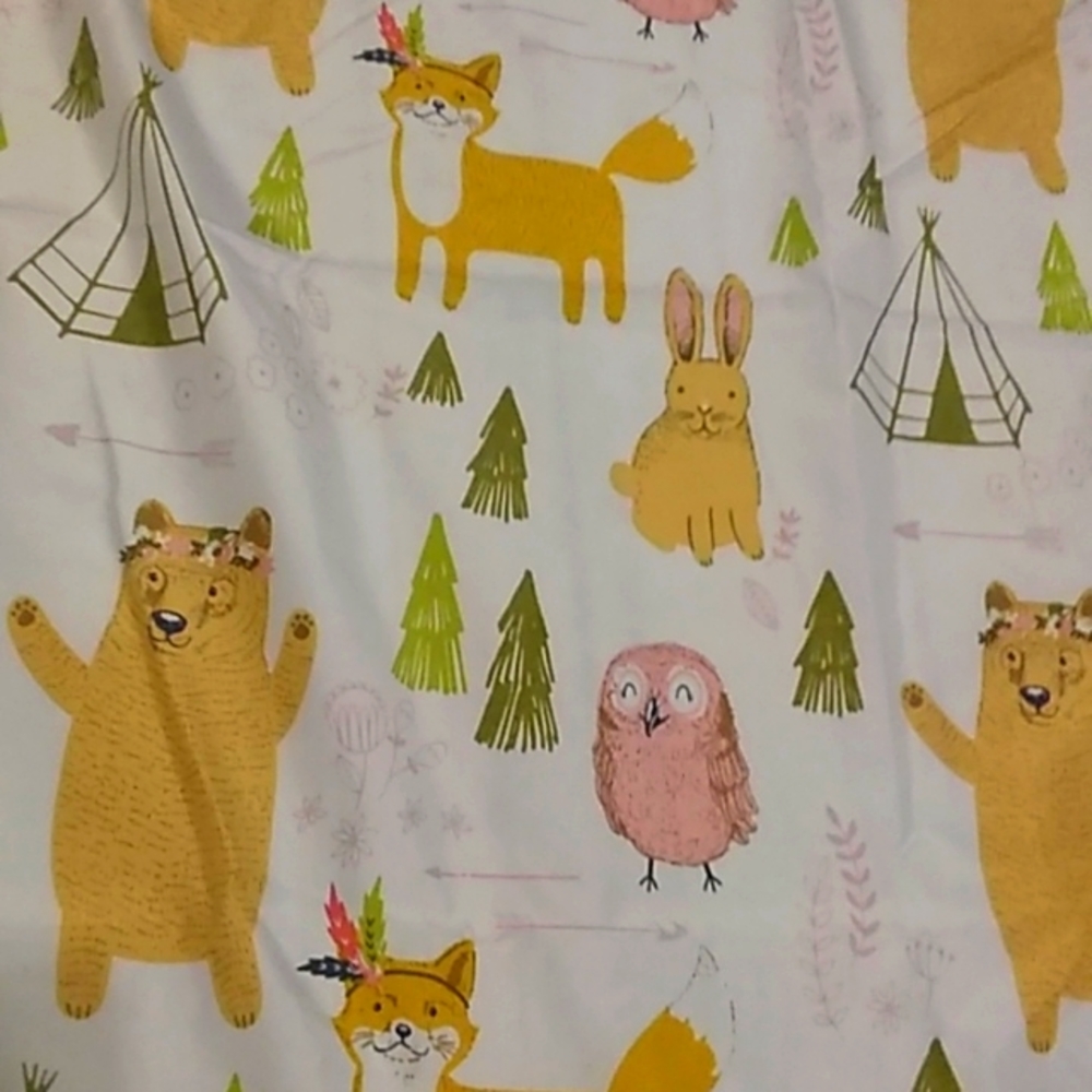 Girls woodland forest animals bed sheet set Twin flat, fitted, sham